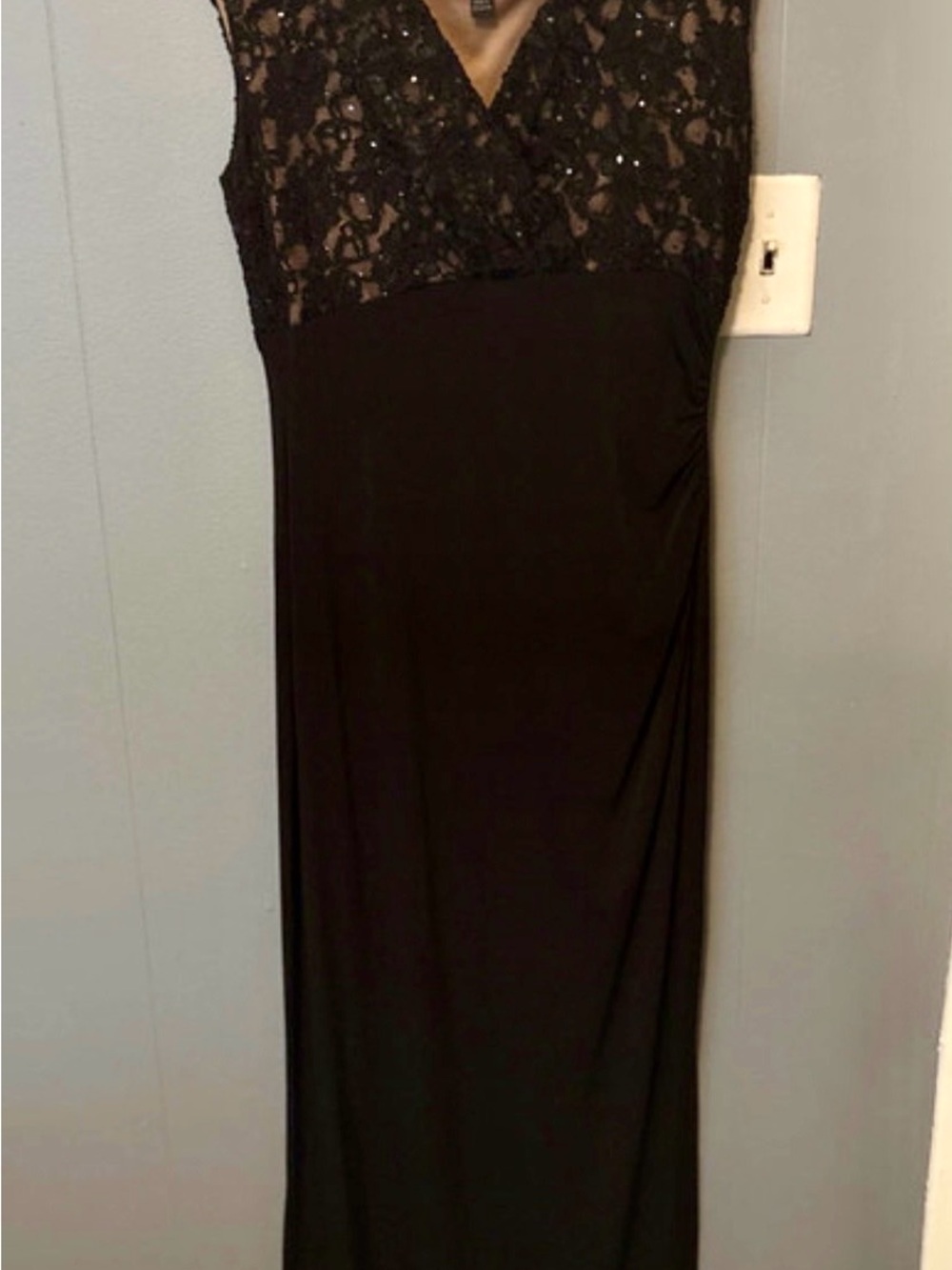connected apparel Black Lace V‑Neck Maxi Dress